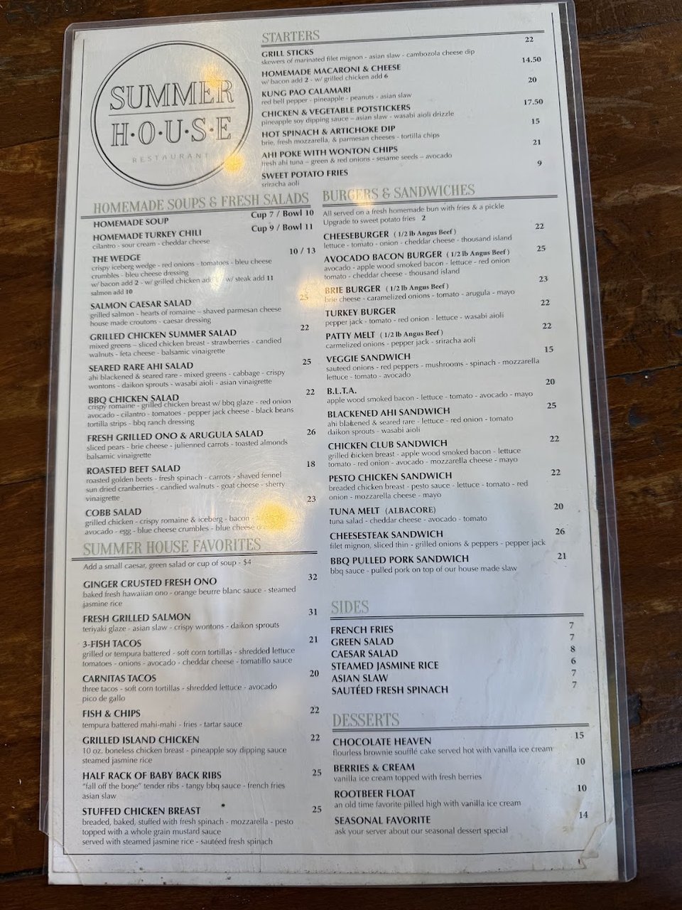 Menu page with starters, soups, and salads.