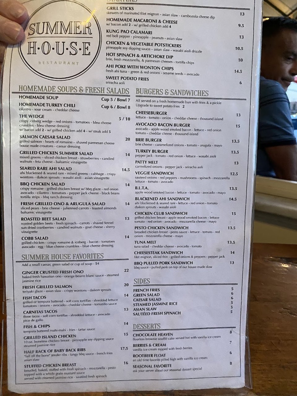 Burgers and sandwiches section beside soups.